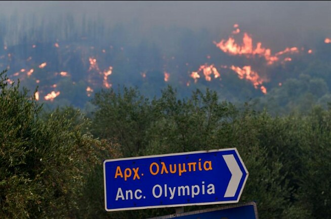 170 firefighters a trying to control the fire near the ancient archaeological site Olympia. The place of origin of the Olympic games.